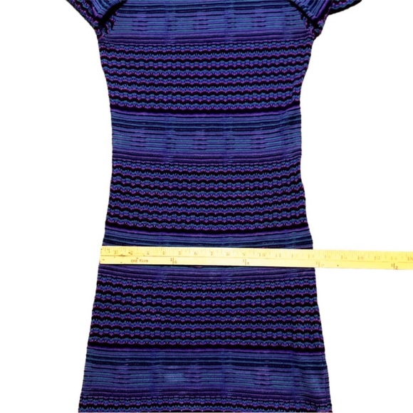 Free People Bodycon Knit Dress 70s Vintage Style Semi Sheer Stripe Purple Blue - Picture 13 of 16